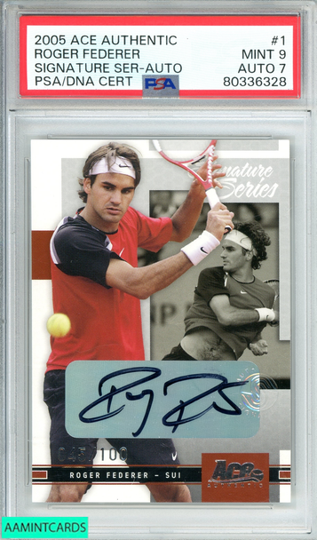 2005 ACE AUTHENTIC ROGER FEDERER #1 SIGNATURE SER-AUTO 45 OF 100 RC PSA 9 AUTO 7 80336328