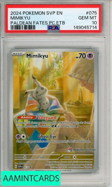 2024 POKEMON SVP EN-SV BSP MIMIKYU #075 PALDEAN FATES PC ETB PSA 10 GEM MT 149045714