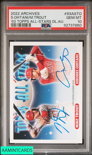 2022 TOPPS ARCHIVES 1993 ALL-STARS DUAL AUTO SHOHEI OHTANI MIKE TROUT PSA 10 92737860