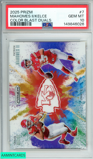 2025 PANINI PRIZM COLOR BLAST DUALS KELCE MAHOMES II #7 PSA 10 GEM MT 149846026