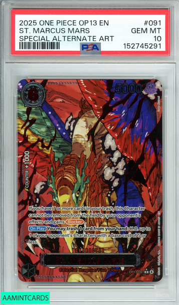 2025 ONE PIECE OP13 ST MARCUS MARS #091 SP ALT ART PSA 10 SOLD AS SET OF 5 152745291
