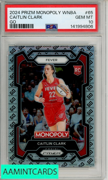2024 PANINI PRIZM MONOPOLY WNBA CAITLIN CLARK #65 GO PSA 10 GEM MT  RC 141994806