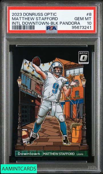 2023 DONRUSS OPTIC INTL DOWNTOWN MATTHEW STAFFORD #8 BLACK PANDORA OF 25 PSA 10 95673241