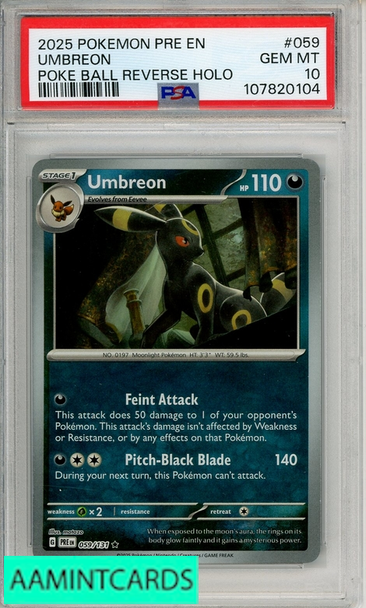 2025 POKEMON PRE EN-PRISMATIC EVO UMBREON #059 POKE BALL REVERSE HOLO PSA 10 107820104
