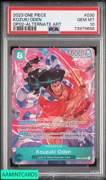 2023 ONE PIECE OP02-PARAMOUNT WAR KOZUKI ODEN #030 ALTERNATE ART PSA 10 GEM MT 73979658