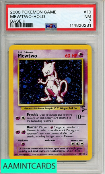 2000 POKEMON GAME BASE II MEWTWO-HOLO #10 BASE II PSA 7 NM 114826281