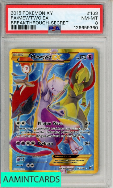 2015 POKEMON XY BREAKTHROUGH FA MEWTWO EX #163 SECRET PSA 8 126659360
