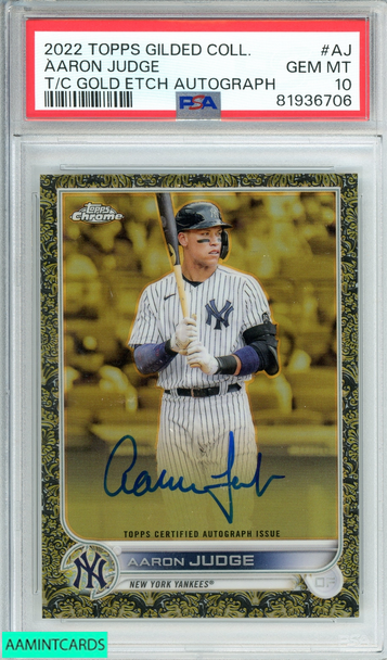 2022 TOPPS GILDED COLL AARON JUDGE #AJ T C GOLD ETCH AUTO 11 OF 30 PSA 10 81936706
