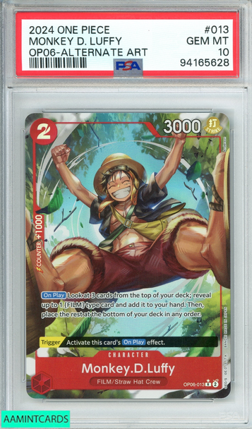 2024 ONE PIECE OP06-WINGS OF THE CAPTAIN MONKEY D LUFFY #013 ALT ART PSA 10 94165628