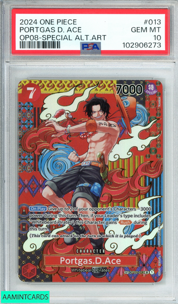 2024 ONE PIECE OP08 PORTGAS D ACE #013 SPECIAL ALTERNATE ART PSA 10 GEM MT 102906273
