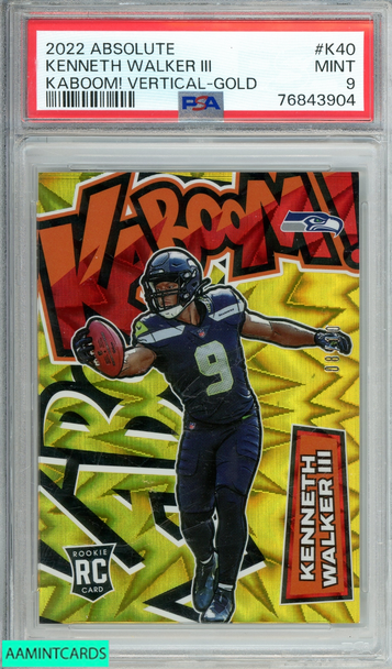 2022 PANINI ABSOLUTE KENNETH WALKER III#K40 KABOOM! VERT-GOLD 8 OF 10 RC PSA 9 76843904