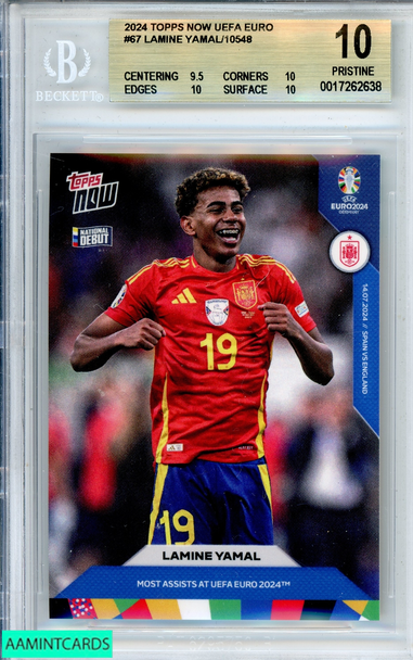 2024 TOPPS NOW UEFA EURO LAMINE YAMAL #67 NATIONAL DEBUT RC BGS 10 PRISTINE 0017262638