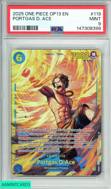 2025 ONE PIECE OP13-CARRYING ON HIS WILL PORTGAS D  ACE #119 PSA 9 MINT 147308398