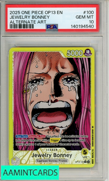 2025 ONE PIECE OP13-CARRYING ON HIS WILL JEWELRY BONNEY #100 ALT ART PSA 10 140194540