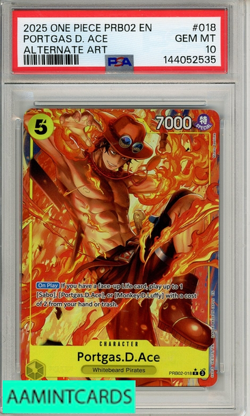 2025 ONE PIECE PRB02 PREMIUM BOOSTER VOL 2 PORTGAS D ACE #018 ALT ART PSA 10 144052535