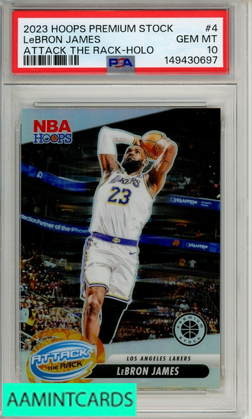 2023 PANINI HOOPS PREMIUM STOCK ATTACK THE RACK LEBRON JAMES #4 PSA 10 GEM MT 149430697