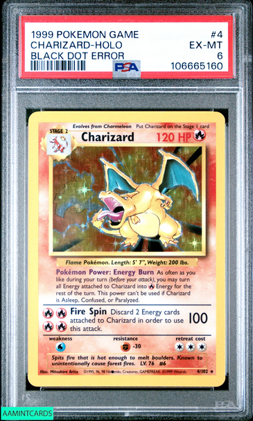 1999 POKEMON GAME CHARIZARD HOLO #4 BLACK DOT ERROR PSA 6 EX-MT 106665160