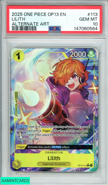 2025 ONE PIECE OP13-CARRYING ON HIS WILL LILITH #113 ALTERNATE ART PSA 10 GEM MT 147060564