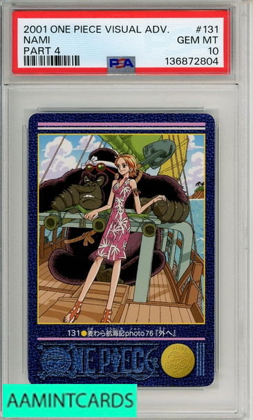 2001 CARDDASS ONE PIECE VISUAL ADVENTURE PART 4 NAMI #131 PSA 10 GEM MT 136872804