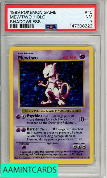 1999 POKEMON GAME MEWTWO-HOLO #10 SHADOWLESS PSA 7 NM 147308222