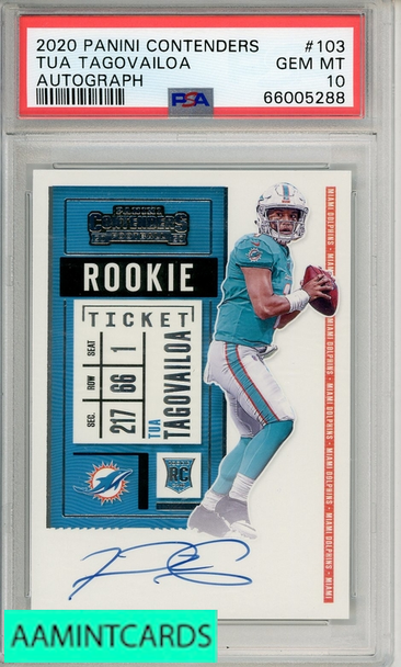 2020 PANINI CONTENDERS TUA TAGOVAILOA #103 AUTOGRAPH PSA 10 GEM MT RC 66005288