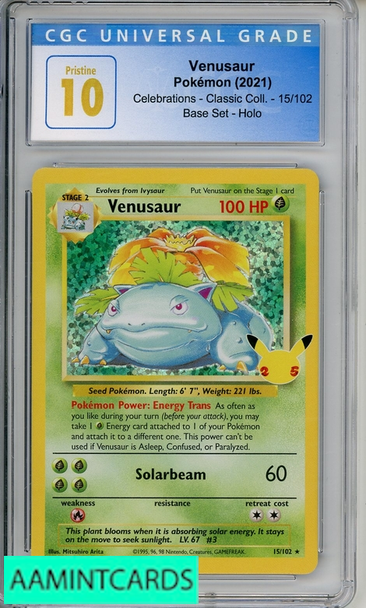 2021 POKEMON CELEB CLASSIC COLL BSP BASE SET HOLO VENUSAUR #15 CGC 10 PRISTINE 4066399005