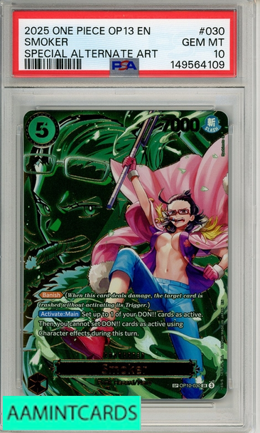 2025 ONE PIECE OP13-CARRYING ON HIS WILL SMOKER #030 SPECIAL ALTERNATE ART PSA 10 GEM MT 149564109