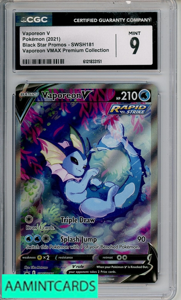 2021 POKEMON BSP VAPOREON VMX PREM COLL VAPOREON V #SWSH181 CGC 10 6121833151