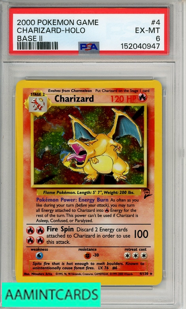 2000 POKEMON GAME BASE II CHARIZARD-HOLO #4 BASE II PSA 6 EX-MT 152040947