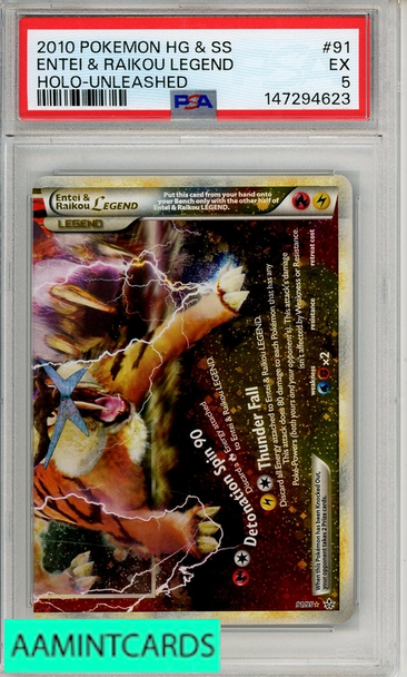 2010 POKEMON HG SS UNLEASHED ENTEI RAIKOU LEGEND #91 HOLO-UNLEASHED PSA 5 EX 147294623