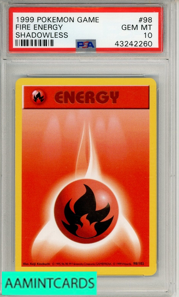 1999 POKEMON GAME FIRE ENERGY #98 SHADOWLESS PSA 10 GEM MT 43242260