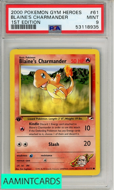 2000 POKEMON GYM HEROES BLAINES CHARMANDER #61 1ST EDITION PSA 9 MINT 53118935