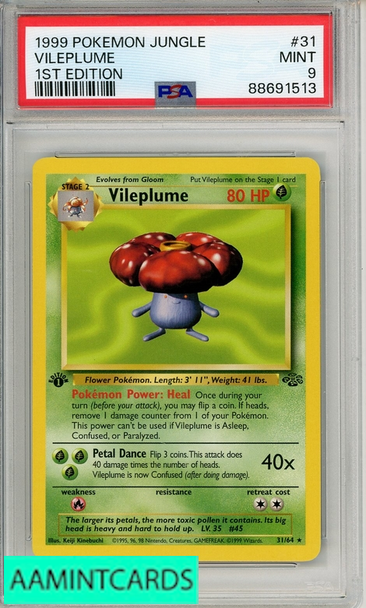 1999 POKEMON JUNGLE VILEPLUME #31 1ST EDITION PSA 9 MINT 88691513