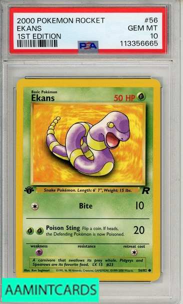 2000 POKEMON ROCKET EKANS #56 1ST EDITION PSA 10 GEM MT 113356665