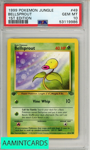 1999 POKEMON JUNGLE BELLSPROUT #49 1ST EDITION PSA 10 GEM MT 53119986
