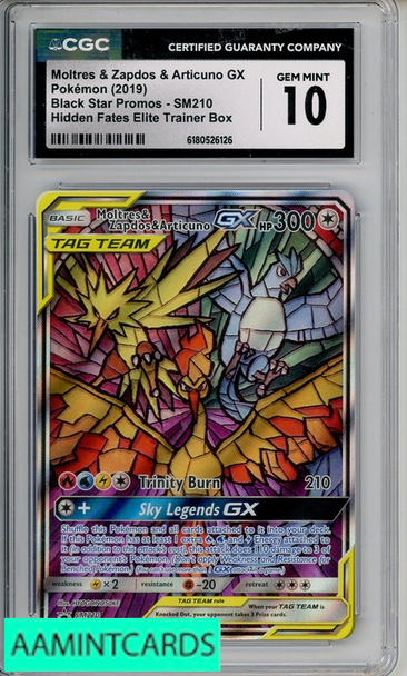 2019 POKEMON HID FATES ETB BPS MOLTRES ZAPDOS ARTICUNO GX #SM210 CGC 10 6180526126
