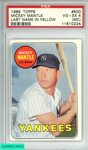 1969 TOPPS MICKEY MANTLE#500 LAST NAME IN YELLOW HOF NY YANKEES PSA 4 VG-EX (MC) 11610224