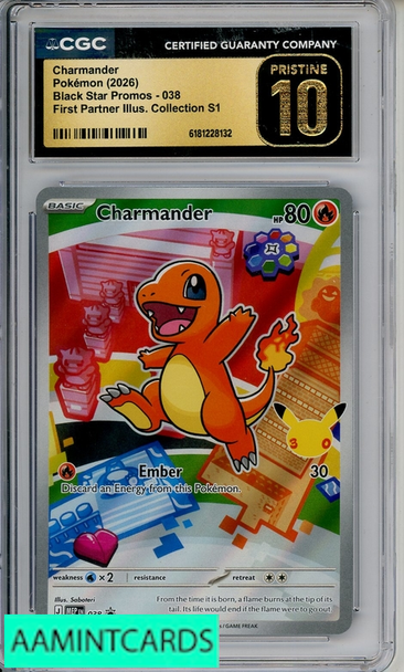2026 POKEMON BSP FIRST PARTNER ILL COLL S1 CHARMANDER #38 CGC 10 PRISTINE 6181228132