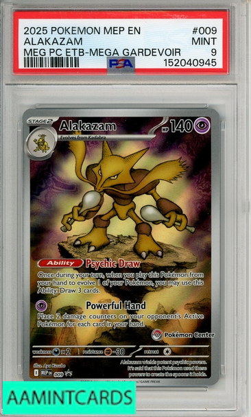 2025 POKEMON MEP EN-ME BSP ALAKAZAM #009 MEG PC ETB-MEGA GARDEVOIR PSA 9 152040945