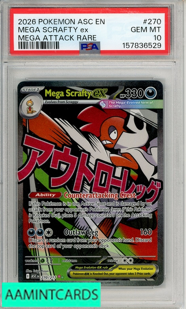 2026 POKEMON ASC EN-ASCD HEROES MEGA SCRAFTY EX #270 MEGA ATTACK RARE PSA 10 157836529