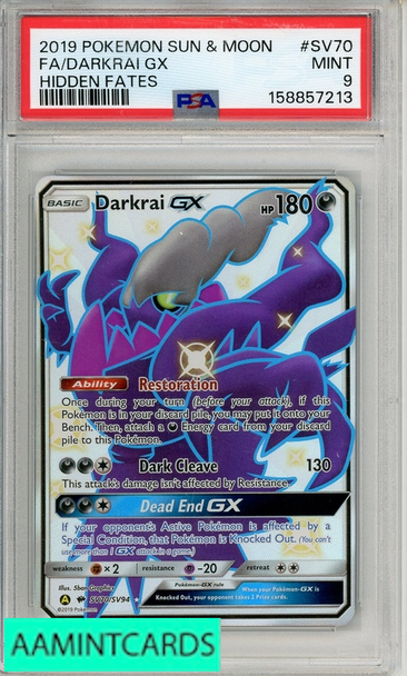 2019 POKEMON SUN MOON HIDDEN FATES FA DARKRAI GX #SV70 HIDDEN FATES PSA 9 MINT 158857213