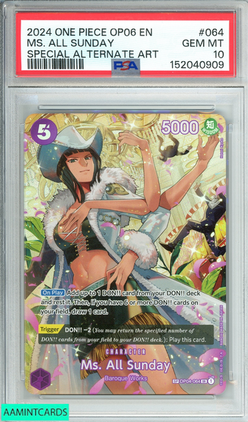 2024 ONE PIECE OP06-WINGS OF THE CAPTAIN MS ALL SUNDAY #064 SPECIAL ALTERNATE ART PSA 10 GEM MT 152040909