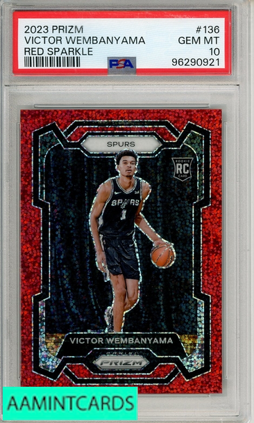 2023 PANINI PRIZM VICTOR WEMBANYAMA #136 RED SPARKLE PSA 10 GEM MT RC 96290921