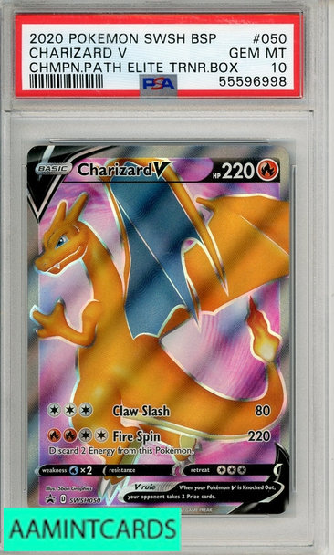 2020 POKEMON SWSH BLACK STAR PROMO CHARIZARD V #050 CHMPN PATH ETB PSA 10 55596998