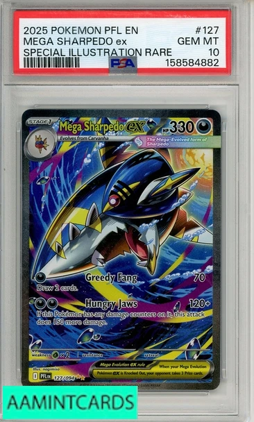 2025 POKEMON PFL EN-PHANTASMAL FLAMES MEGA SHARPEDO EX #127 SIR PSA 10 GEM MT 158584882