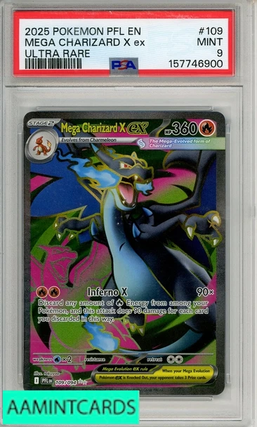 2025 POKEMON PFL EN-PHANT FLAMES MEGA CHARIZARD X EX #109 ULTRA RARE PSA 9 157746900