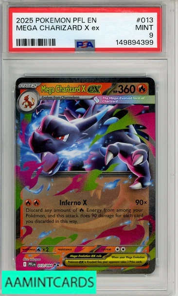 2025 POKEMON PFL EN-PHANTASMAL FLAMES MEGA CHARIZARD X EX #013 PSA 9 MINT 149894399