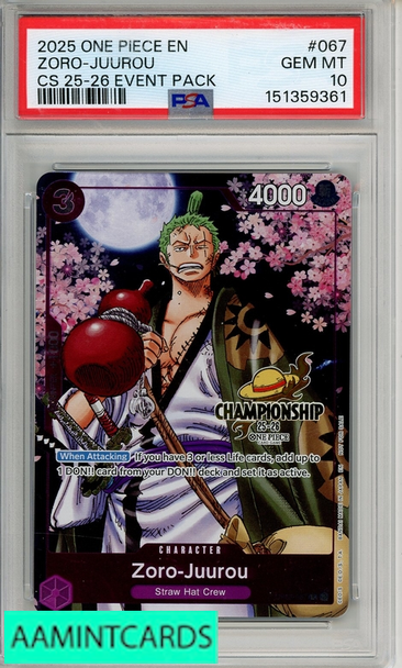 2025 ONE PIECE CHAMPIONSHIP 2025-26 EVENT PACK ZORO-JUUROU #067 PSA 10 GEM MT 151359361