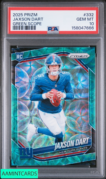 2025 PANINI PRIZM JAXSON DART #332 GREEN SCOPE 67 OF 75 ROOKIE RC PSA 10 GEM MT 158047666