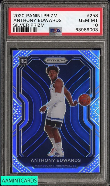 2020 PANINI PRIZM ANTHONY EDWARDS #258 SILVER PRIZM ROOKIE RC PSA 10 GEM MT 63989003